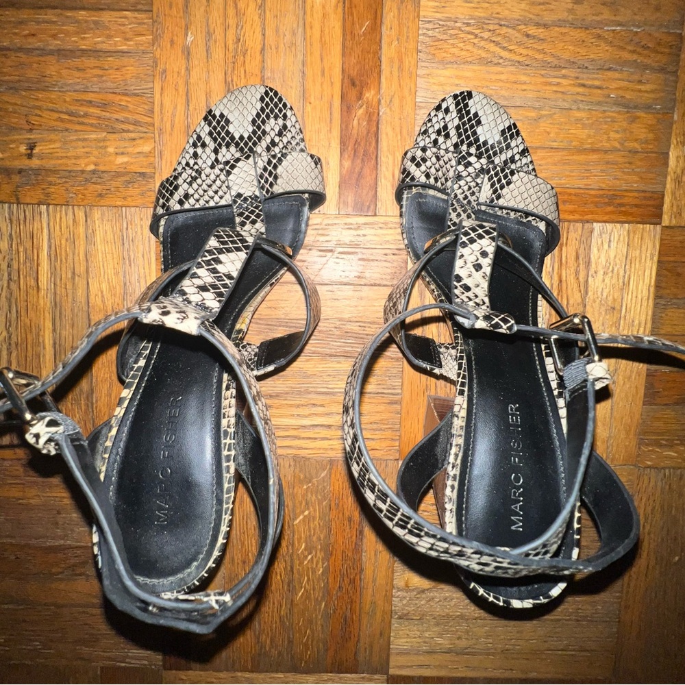 Marc Fisher Snakeskin Black and Cream Heels